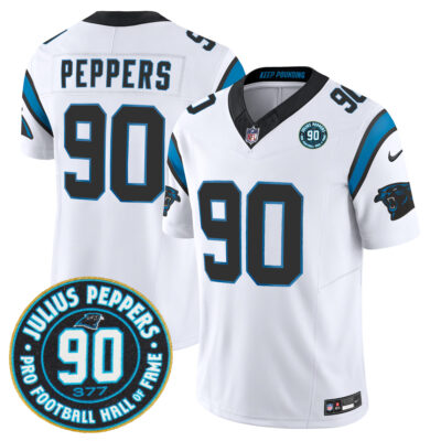 Julius Peppers Carolina Panthers White Road Vapor F.U.S.E Limited Jersey w/ HOF Patch - All Stitched