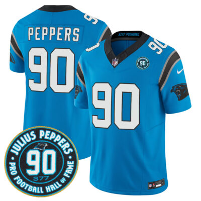 Julius Peppers Carolina Panthers Light Blue Alternate Vapor F.U.S.E Limited Jersey w/ HOF Patch - All Stitched