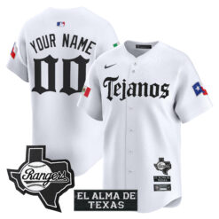 Custom Texas Rangers White Mexico Tejano Barrio Style Limited Jersey - All Stitched