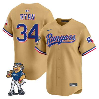Nolan Ryan Texas Rangers Gold Rangers Captain Patch Limited Jersey - All Stitched