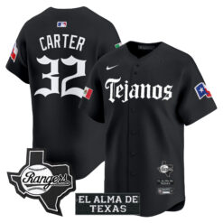 Evan Carter Texas Rangers Black Mexico Tejano Barrio Style Limited Jersey - All Stitched
