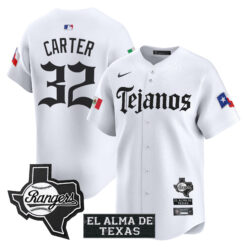 Evan Carter Texas Rangers White Mexico Tejano Barrio Style Limited Jersey - All Stitched