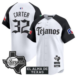 Evan Carter Texas Rangers Alternate White Mexico Tejano Barrio Style Limited Jersey - All Stitched