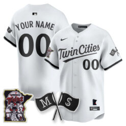 Custom Minnesota Twins White Minnesota Twins State Patch Limited Jersey - All Stitched