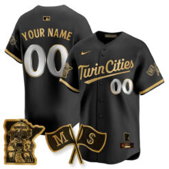 Custom Minnesota Twins Black Gold Minnesota Twins State Patch Limited Jersey - All Stitched
