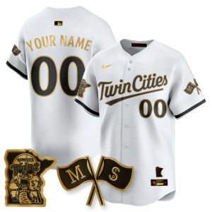 Custom Minnesota Twins White Gold Minnesota Twins State Patch Limited Jersey - All Stitched