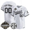 Vanderbilt Commodores Baseball White Pinstripe 2025 SEC Tournament Champs Jersey - All Stitched