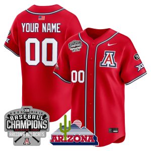 Arizona Wildcats Baseball Red 2025 BIG12 Tournament Champs Jersey - All Stitched