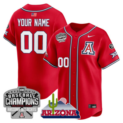 Arizona Wildcats Baseball Red 2025 BIG12 Tournament Champs Jersey - All Stitched