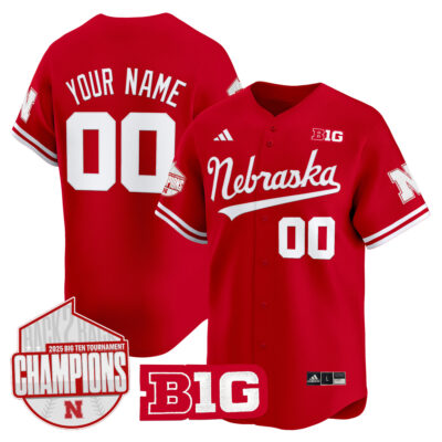 Nebraska Cornhuskers Baseball Scarlet 2025 B1G Tournament Champs Jersey - All Stitched