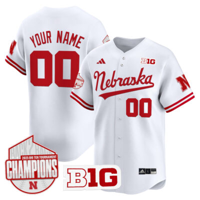 Nebraska Cornhuskers Baseball White 2025 B1G Tournament Champs Jersey - All Stitched