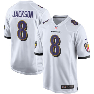 Lamar Jackson Baltimore Ravens White Away Game Jersey - All Stitched