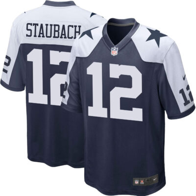 Roger Staubach Dallas Cowboys Navy Alternate Game Jersey - All Stitched