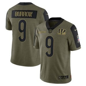 Joe Burrow Cincinnati Bengals Olive 2021 Salute To Service Jersey - All Stitched