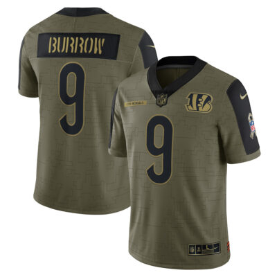 Joe Burrow Cincinnati Bengals Olive 2021 Salute To Service Jersey - All Stitched