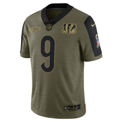 Alternative view of Joe Burrow Cincinnati Bengals Olive 2021 Salute To Service Jersey - All Stitched