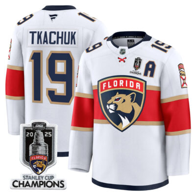 Matthew Tkachuk Florida Panthers Stanley Cup Champions White Away Jersey - All Stitched
