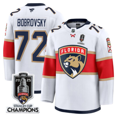 Sergei Bobrovsky Florida Panthers Stanley Cup Champions White Away Jersey - All Stitched