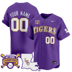 Custom LSU Tigers Baseball Purple 2025 College World Series Champions Jersey - All Stitched
