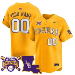 Custom LSU Tigers Baseball Gold 2025 College World Series Champions Jersey - All Stitched