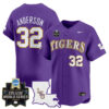 Kade Anderson LSU Tigers Baseball Purple 2025 College World Series Bound Jersey - All Stitched
