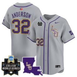 Kade Anderson LSU Tigers Baseball Grey 2025 College World Series Bound Jersey - All Stitched