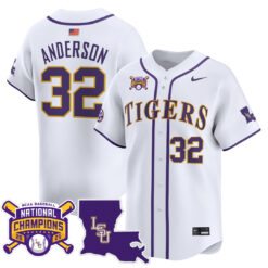 Kade Anderson LSU Tigers Baseball White 2025 College World Series Champions Jersey - All Stitched