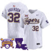 Kade Anderson LSU Tigers Baseball White Pinstripe 2025 College World Series Champions Jersey - All Stitched