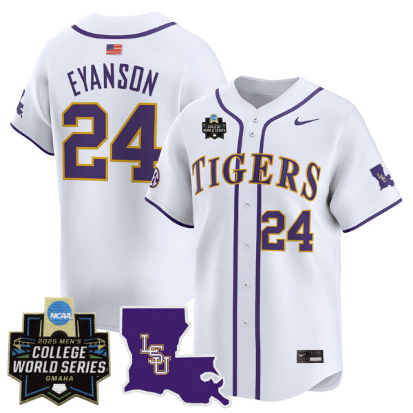 Anthony Eyanson LSU Tigers Baseball White 2025 College World Series Bound Jersey - All Stitched