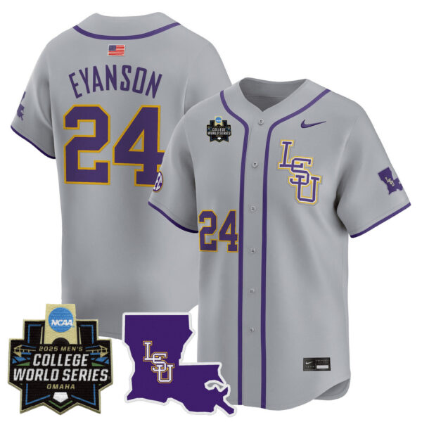 Anthony Eyanson LSU Tigers Baseball Grey 2025 College World Series Bound Jersey - All Stitched