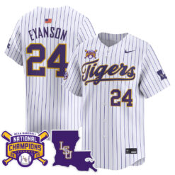 Anthony Eyanson LSU Tigers Baseball White Pinstripe 2025 College World Series Champions Jersey - All Stitched