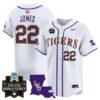 Jared Jones LSU Tigers Baseball White 2025 College World Series Bound Jersey - All Stitched
