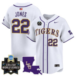 Jared Jones LSU Tigers Baseball White 2025 College World Series Bound Jersey - All Stitched