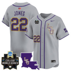 Jared Jones LSU Tigers Baseball Grey 2025 College World Series Bound Jersey - All Stitched