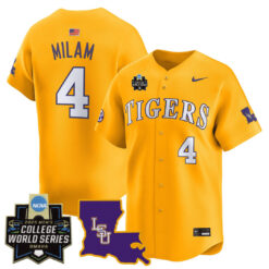 Steven Milam LSU Tigers Baseball Gold 2025 College World Series Bound Jersey - All Stitched