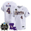 Steven Milam LSU Tigers Baseball White Pinstripe 2025 College World Series Bound Jersey - All Stitched