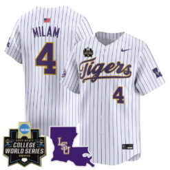 Steven Milam LSU Tigers Baseball White Pinstripe 2025 College World Series Bound Jersey - All Stitched
