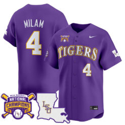 Steven Milam LSU Tigers Baseball Purple 2025 College World Series Champions Jersey - All Stitched
