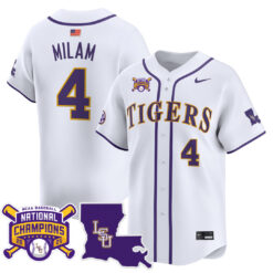 Steven Milam LSU Tigers Baseball White 2025 College World Series Champions Jersey - All Stitched