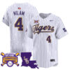 Steven Milam LSU Tigers Baseball White Pinstripe 2025 College World Series Champions Jersey - All Stitched