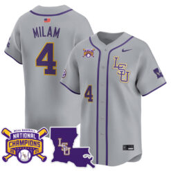 Steven Milam LSU Tigers Baseball Grey 2025 College World Series Champions Jersey - All Stitched