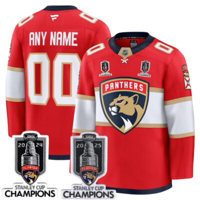 Custom Florida Panthers Stanley Cup Back 2 Back Champions Red Home Jersey - All Stitched