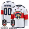 Custom Florida Panthers Stanley Cup Back 2 Back Champions White Away Jersey - All Stitched