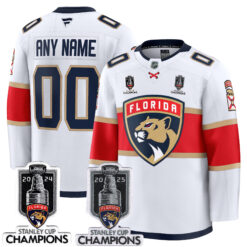 Custom Florida Panthers Stanley Cup Back 2 Back Champions White Away Jersey - All Stitched