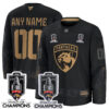 Custom Florida Panthers Stanley Cup Back 2 Back Champions Black 2024 Military Appreciation Jersey - All Stitched
