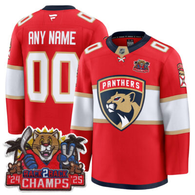 Custom Florida Panthers Stanley Cup Back 2 Back Champions Red Home Jersey - All Stitched