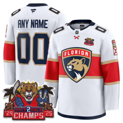 Custom Florida Panthers Stanley Cup Back 2 Back Champions White Away Jersey - All Stitched