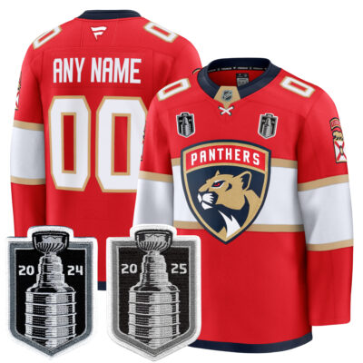 Custom Florida Panthers Stanley Cup Back 2 Back Champions Red Home Jersey - All Stitched
