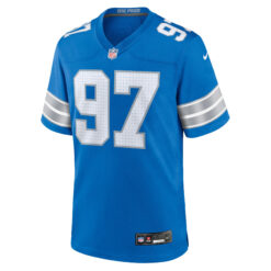 Alternative view of Aidan Hutchinson Detroit Lions Blue Home Game Jersey - All Stitched