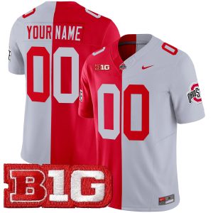 Custom Ohio State Buckeyes Football Scarlet Grey Split Jersey - All Stitched